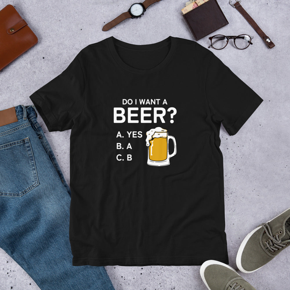 「Do i want a BEER?」誕生日プレゼントにも最適！居酒屋・飲み会で話題の面白tシャツ｜日本酒・ビール・焼酎・ウイスキー好きにおすすめ