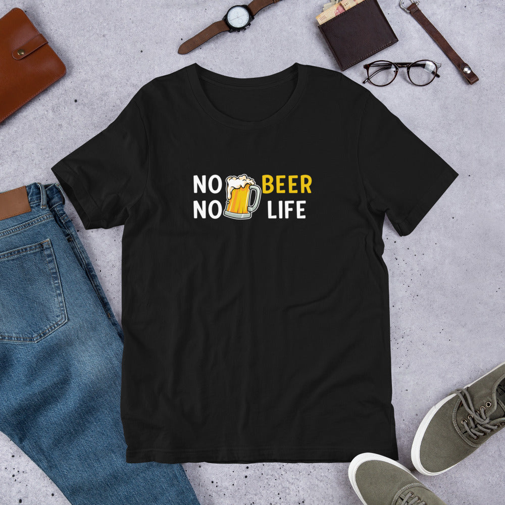 「 NO BEER NO LIFE 」誕生日プレゼントにも最適！居酒屋・飲み会で話題の面白tシャツ｜日本酒・ビール・焼酎・ウイスキー好きにおすすめ