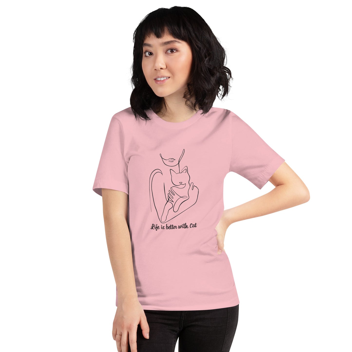猫tシャツ ねこ 猫イラスト Life is better with cat｜アダルト&キッズサイズ.