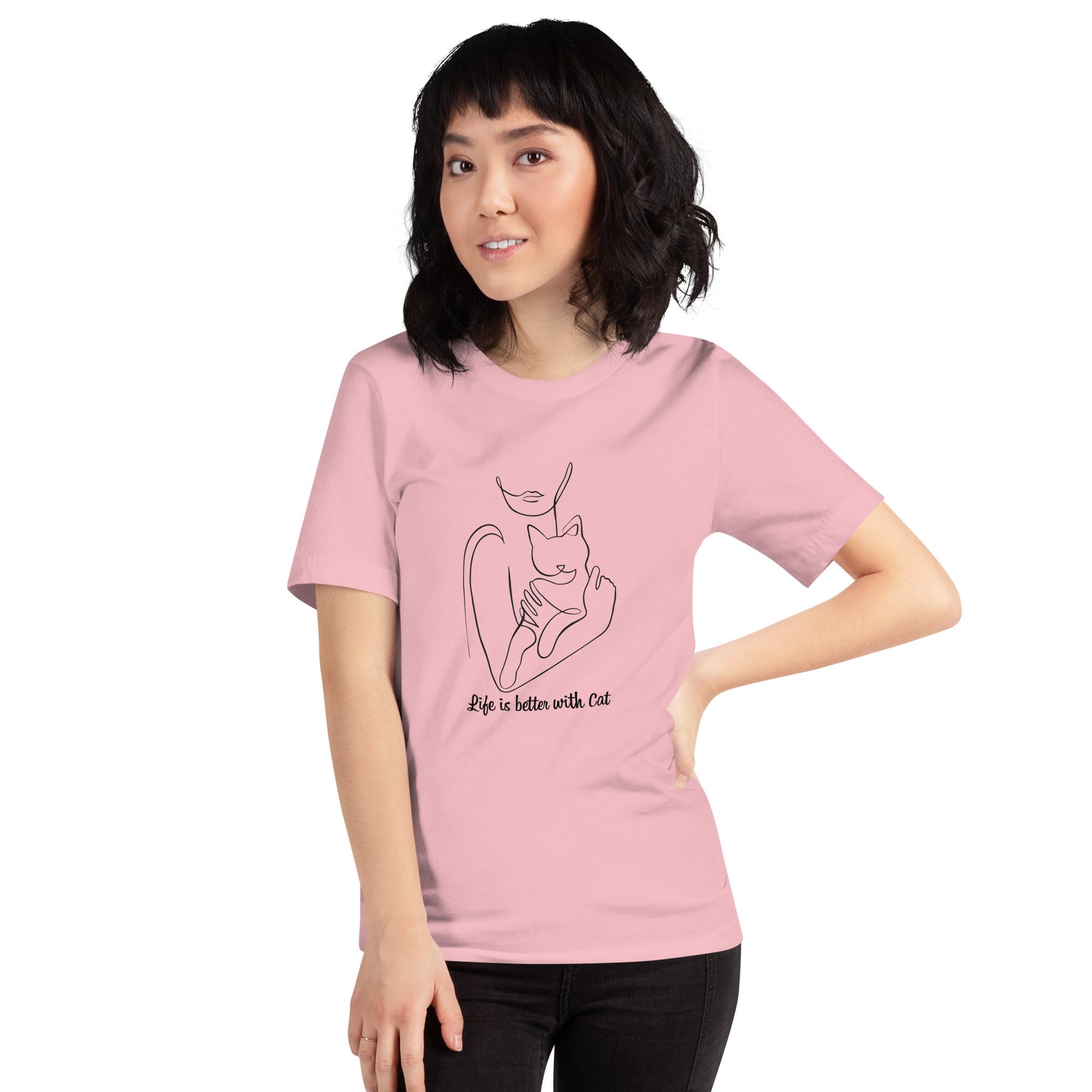 猫tシャツ ねこ 猫イラスト Life is better with cat｜アダルト&キッズサイズ.