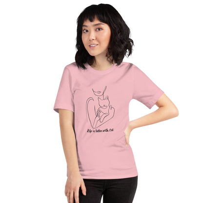 猫tシャツ ねこ 猫イラスト Life is better with cat｜アダルト&キッズサイズ.