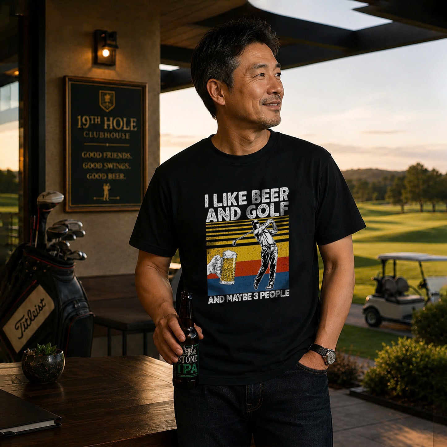 「I LIKE BEER AND GOLF」ビール＆ゴルフが好きTシャツ